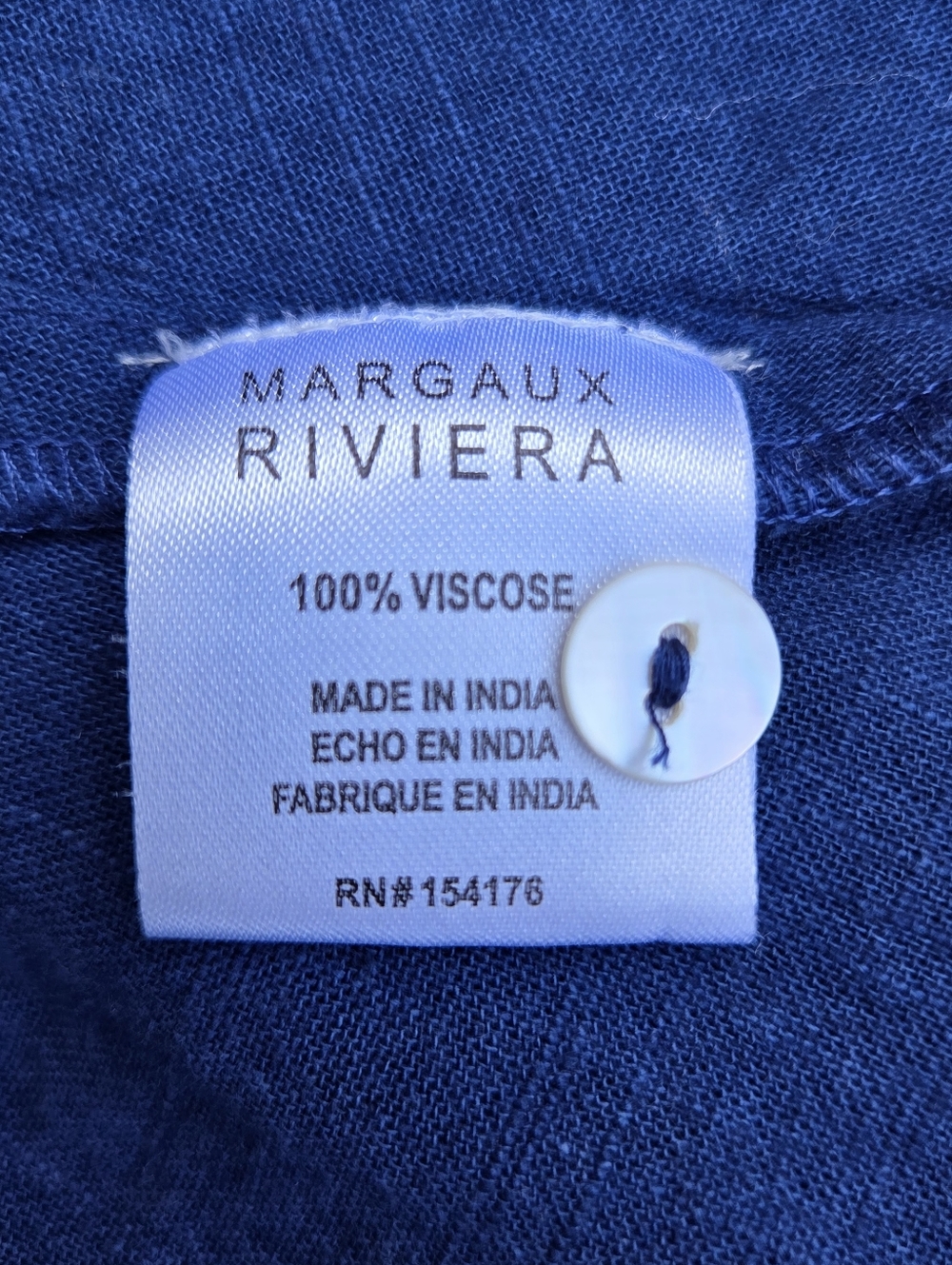 Margaux Riviera Blue Viscose Shirt Dress Eyelet Lace Trim Button Front Sz M/L - Picture 8 of 9